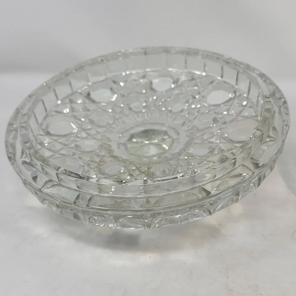 Vintage Lead Diamond Cut Mini Ice Bucket Barware Glass Biscuit Jar 6.25 x 6.5
